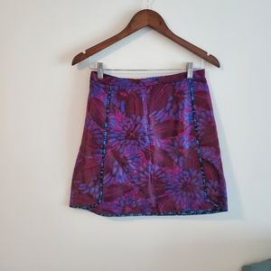 J Crew metallic pattern mini skirt deep jewel tone floral blue burgundy size 2